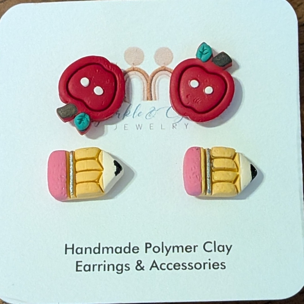 Handmade Clay Teacher Earrings Set - Picture 2 of 3